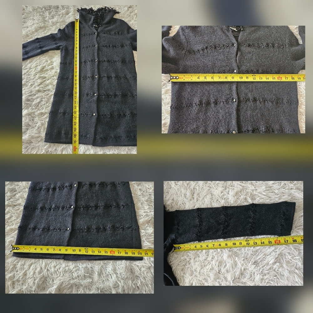 VINTAGE Fendi Cardigan Sweater Appliqué Stitched Fringe Collar Black Womens 42 8 - Picture 14 of 14